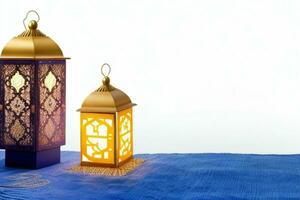 AI generated Celebration of islamic eid mubarak and eid al adha lantern background and banner Design. Pro Photo