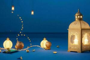 AI generated Celebration of islamic eid mubarak and eid al adha lantern background and banner Design. Pro Photo