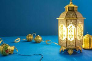 AI generated Celebration of islamic eid mubarak and eid al adha lantern background and banner Design. Pro Photo