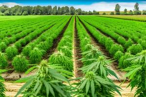 AI generated Marijuana bloom Plants nature of farm field with green. Neural network AI generated photo