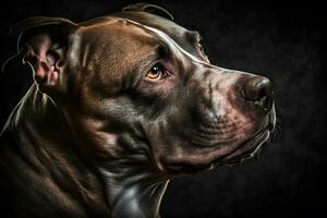 AI generated Pitbull dog portrait on black background. Neural network AI generated photo