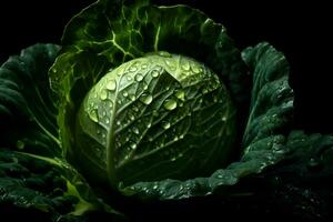 AI generated Cabbage on a black background. Neural network AI generated photo