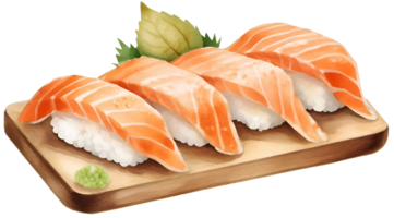 AI generated salmon sushi, japanese food. png