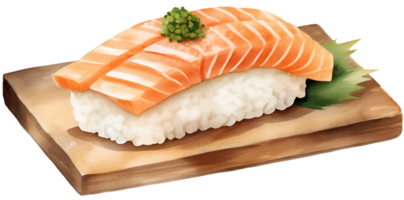 AI generated salmon sushi, japanese food. png