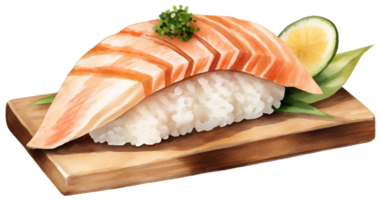 AI generated salmon sushi, japanese food. png