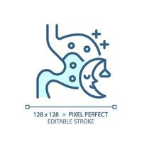 2D pixel perfect editable blue digestive system with sleep icon, isolated monochromatic vector, thin line illustration representing metabolic health. vector