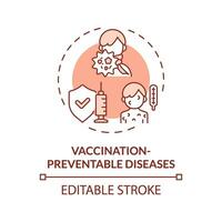 2D editable thin line icon vaccination preventable diseases concept, isolated monochromatic vector, red illustration representing parenting children with health issues. vector