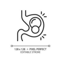 2D pixel perfect editable black pills in stomach icon, isolated monochromatic vector, thin line illustration representing metabolic health. vector