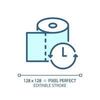 2D pixel perfect editable blue toilet paper with clock icon, isolated monochromatic vector, thin line illustration representing metabolic health. vector