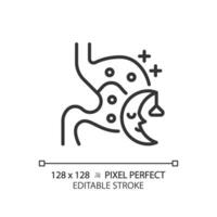 2D pixel perfect editable black digestive system with sleep icon, isolated monochromatic vector, thin line illustration representing metabolic health. vector