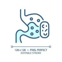 2D pixel perfect editable blue digestive system with medicine icon, isolated monochromatic vector, thin line illustration representing metabolic health. vector