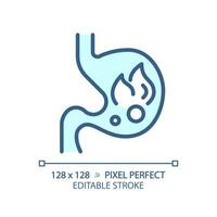 2D pixel perfect editable blue burning stomach icon, isolated monochromatic vector, thin line illustration representing metabolic health. vector