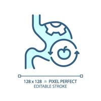 2D pixel perfect editable blue digestive system with fruit icon, isolated monochromatic vector, thin line illustration representing metabolic health. vector