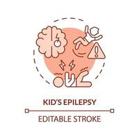 2D editable thin line icon kids epilepsy concept, isolated monochromatic vector, red illustration representing parenting children with health issues. vector