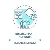 2D editable thin line icon build support network concept, isolated monochromatic vector, blue illustration representing parenting children with health issues. vector