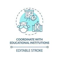 2D editable thin line icon coordinate with educational institutions concept, isolated monochromatic vector, blue illustration representing parenting children with health issues. vector