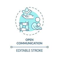 2D editable thin line icon open communication concept, isolated monochromatic vector, blue illustration representing parenting children with health issues. vector