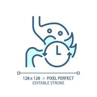 2D pixel perfect editable blue stomach with time icon, isolated monochromatic vector, thin line illustration representing metabolic health. vector