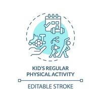 2D editable thin line icon kids regular physical activity concept, isolated monochromatic vector, blue illustration representing parenting children with health issues. vector