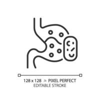 2D pixel perfect editable black digestive system with medicine icon, isolated monochromatic vector, thin line illustration representing metabolic health. vector