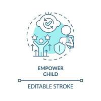 2D editable thin line icon empower child concept, isolated monochromatic vector, blue illustration representing parenting children with health issues. vector