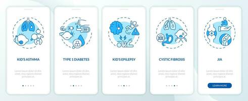 2d íconos representando paternidad niños Delgado línea móvil aplicación pantalla colocar. recorrido 5 5 pasos azul gráfico instrucciones con Delgado línea íconos concepto, ui, ux, gui modelo. vector