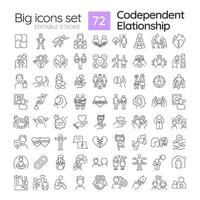 2D editable black thin line big icons set representing codependent relationship, isolated vector, linear illustration. vector