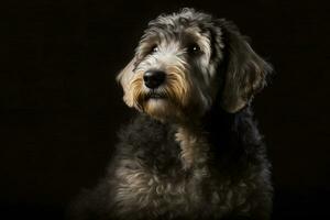 AI generated Golden Labradoodle dog on a black background. Neural network AI generated photo