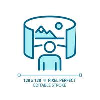 2D pixel perfect editable blue virtual landscape image icon, isolated monochromatic vector, thin line illustration representing VR, AR and MR. vector