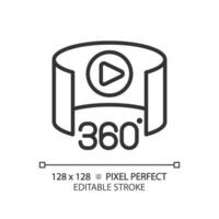 2D pixel perfect editable black 360 degree icon, isolated simple vector, thin line illustration representing VR, AR and MR. vector