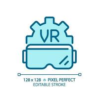 2D pixel perfect editable blue VR goggles icon, isolated monochromatic vector, thin line illustration representing VR, AR and MR. vector