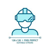 2D pixel perfect editable blue virtual reality simulator icon, isolated monochromatic vector, thin line illustration representing VR, AR and MR. vector