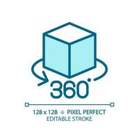 2D pixel perfect editable blue VR 360 icon, isolated monochromatic vector, thin line illustration representing VR, AR and MR. vector