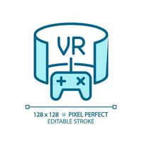 2D pixel perfect editable blue virtual reality icon, isolated monochromatic vector, thin line illustration representing VR, AR and MR. vector