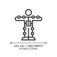 2D pixel perfect editable black motion capture suit icon, isolated simple vector, thin line illustration representing VR, AR and MR. vector