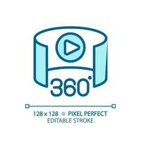 2D pixel perfect editable blue 360 degree icon, isolated monochromatic vector, thin line illustration representing VR, AR and MR. vector