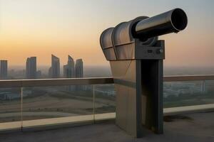 AI generated Coin Operated Binocular viewer next to the waterside promenade. Neural network AI generated photo
