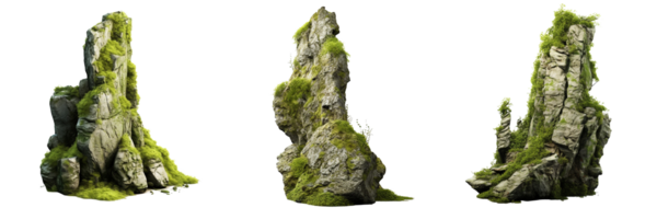 AI generated beautiful natural tall rock with moss on transparent background png