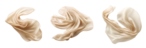 AI generated beige silk fabric floating on transparent background png