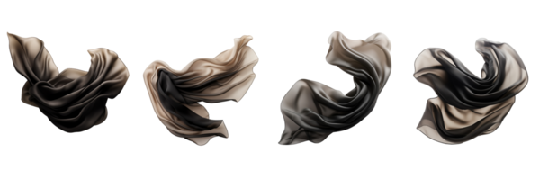 AI generated black silk fabric floating on transparent background png