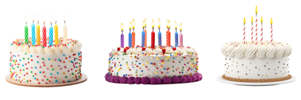 AI generated birthday cakes with candles on transparent background png