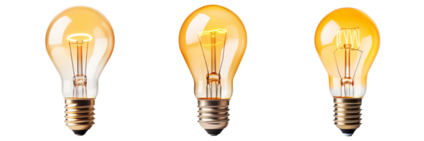 AI generated different types of light bulbs on transparent background png