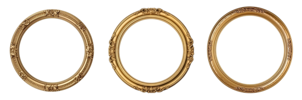 AI generated golden round frames on transparent background png