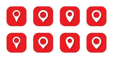 Location marker icon set in red square. Map pin symbol vector