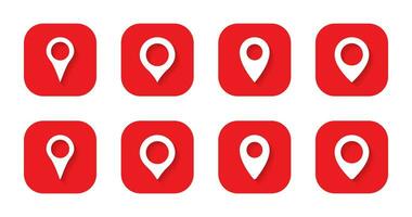 Location marker icon set in red square. Map pin symbol vector