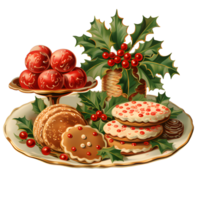 ai gegenereerd Kerstmis koekjes en hulst bessen Aan een bord png