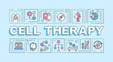Cell therapy text with various thin line icons concept on blue monochromatic background, editable 2D vector illustration.
