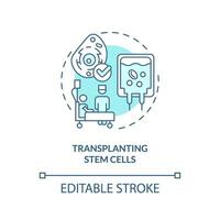 2D editable blue transplanting stem cells icon, monochromatic isolated vector, thin line illustration representing cell therapy. vector