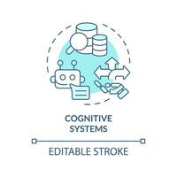 2D editable blue cognitive systems icon, monochromatic isolated vector, thin line illustration representing cognitive computing. vector