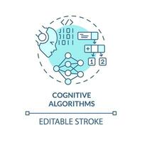 2D editable blue cognitive algorithms icon, monochromatic isolated vector, thin line illustration representing cognitive computing. vector